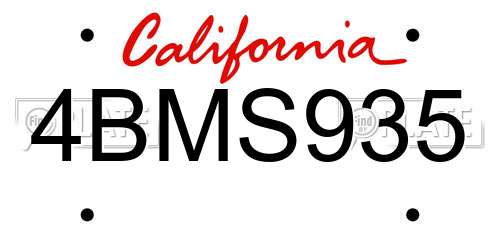 4BMS935 California License Plate
