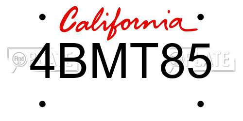 4BMT85 California License Plate