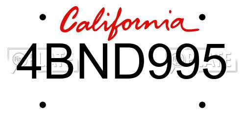 4BND995 California License Plate