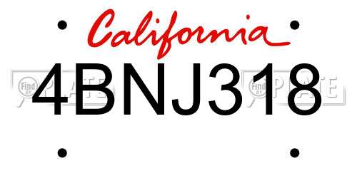 4BNJ318 California License Plate