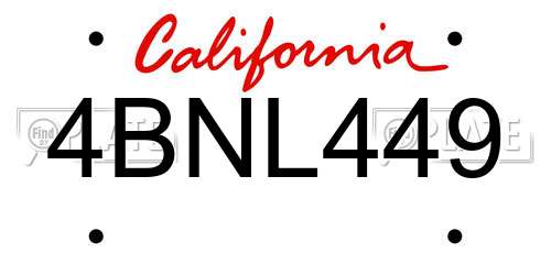 4BNL449 California License Plate