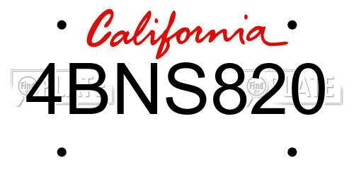 4BNS820 California License Plate