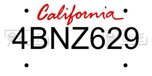4BNZ629 California License Plate