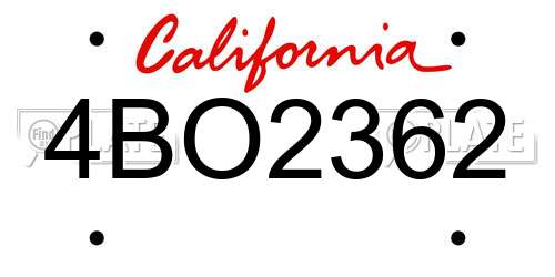 4BO2362 California License Plate