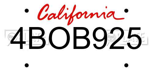 4BOB925 California License Plate