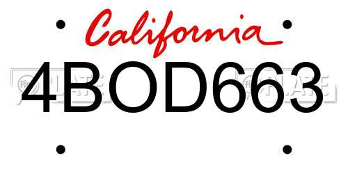 4BOD663 California License Plate