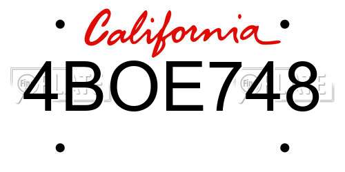 4BOE748 California License Plate