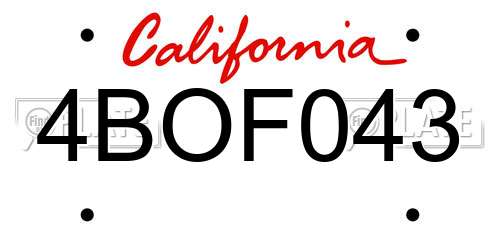 4BOF043 California License Plate