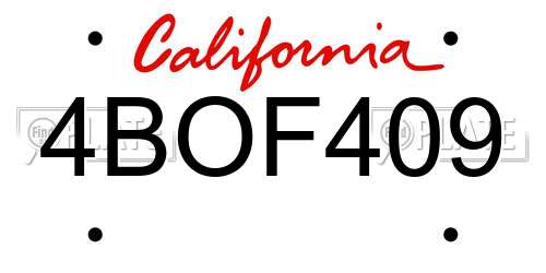 4BOF409 California License Plate