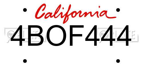 4BOF444 California License Plate