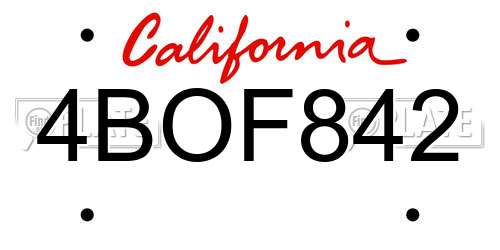 4BOF842 California License Plate