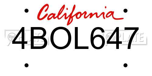 4BOL647 California License Plate