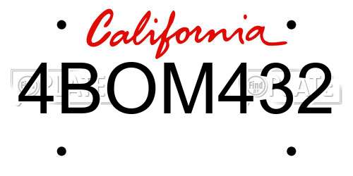 4BOM432 California License Plate