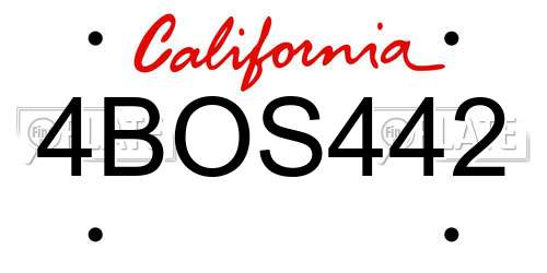 4BOS442 California License Plate