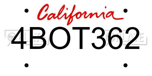 4BOT362 California License Plate