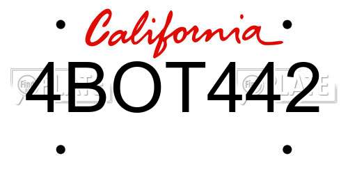 4BOT442 California License Plate