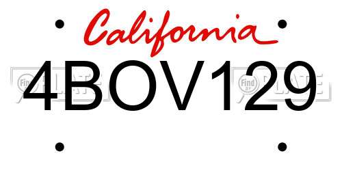 4BOV129 California License Plate