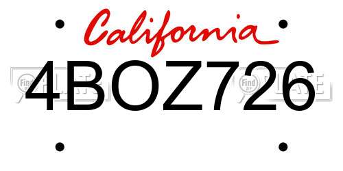 4BOZ726 California License Plate
