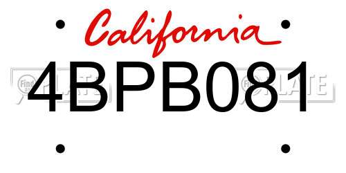 4BPB081 California License Plate