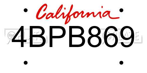 4BPB869 California License Plate