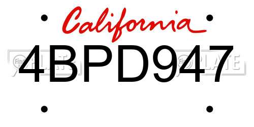 4BPD947 California License Plate