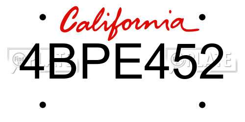 4BPE452 California License Plate