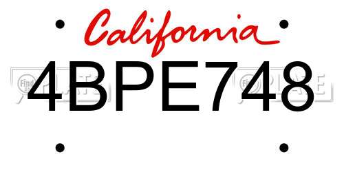4BPE748 California License Plate