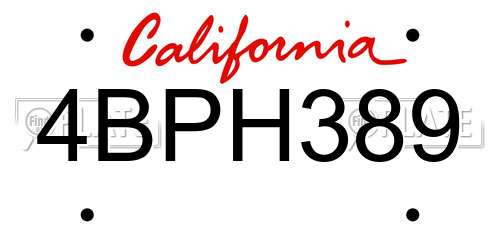 4BPH389 California License Plate