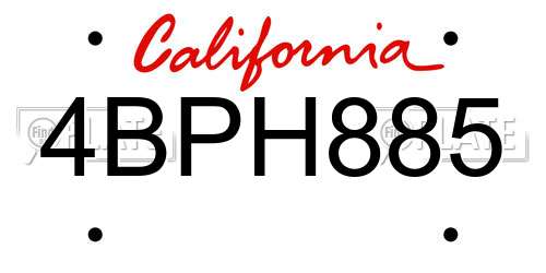 4BPH885 California License Plate