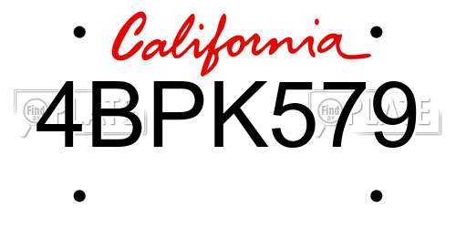 4BPK579 California License Plate
