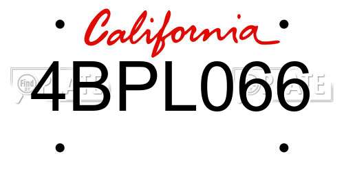 4BPL066 California License Plate