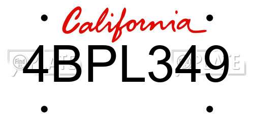 4BPL349 California License Plate