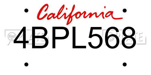 4BPL568 California License Plate