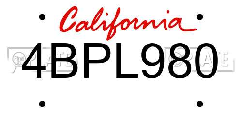 4BPL980 California License Plate