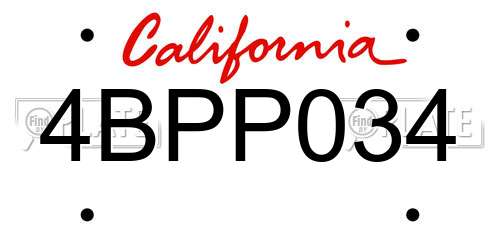 4BPP034 California License Plate