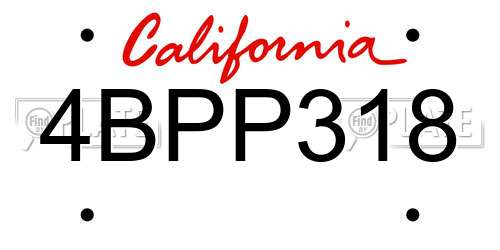 4BPP318 California License Plate