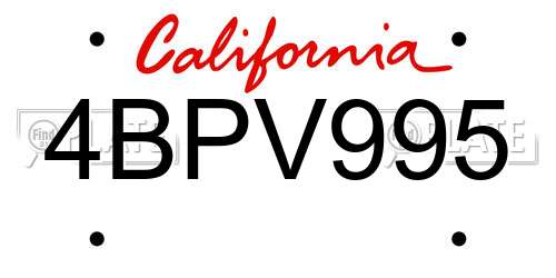 4BPV995 California License Plate
