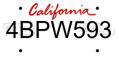 4BPW593 California License Plate
