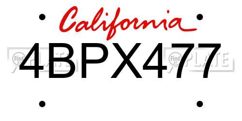 4BPX477 California License Plate