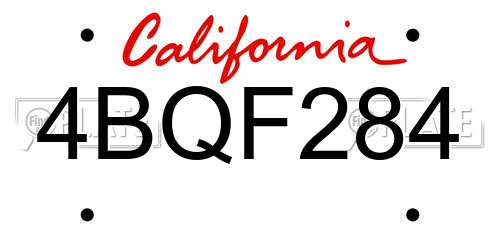 4BQF284 California License Plate