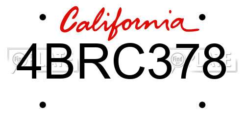 4BRC378 California License Plate