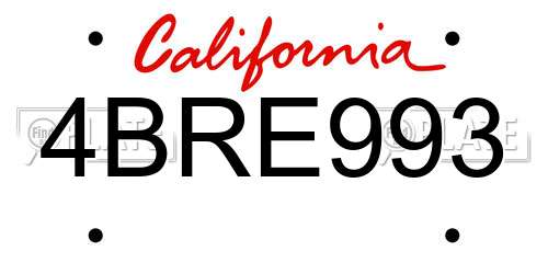 4BRE993 California License Plate