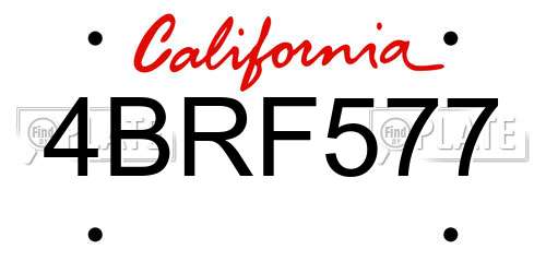 4BRF577 California License Plate