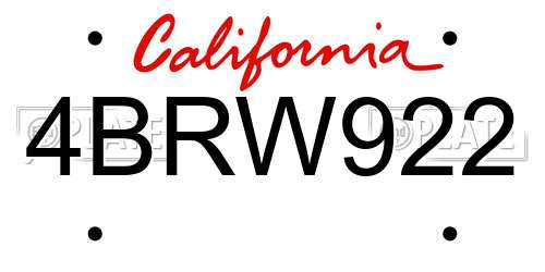 4BRW922 California License Plate