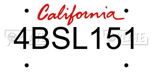 4BSL151 California License Plate