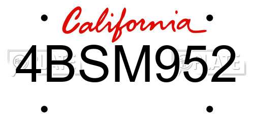 4BSM952 California License Plate