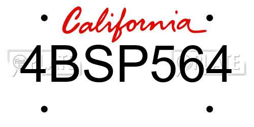 4BSP564 California License Plate