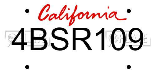 4BSR109 California License Plate