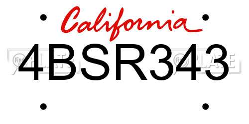 4BSR343 California License Plate