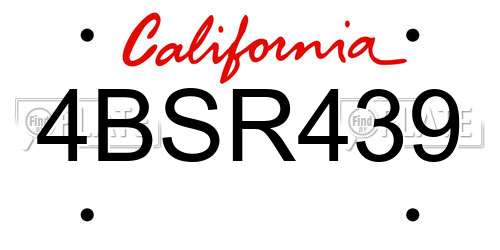 4BSR439 California License Plate